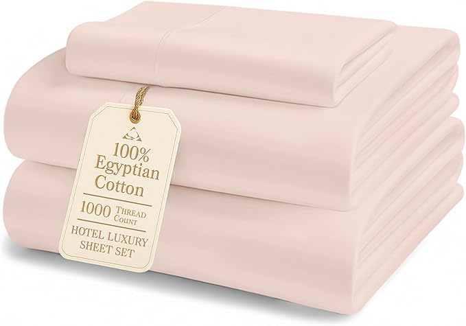 LANE LINEN Luxury 100% Egyptian Cotton Bed Sheets Twin Size - 1000 Thread Count, Fully Elasticized Reinforced 15" Extra Deep Pocket Twin Sheets, Soft & Comfy Sateen Weave for Silky Finish-Sepia Rose