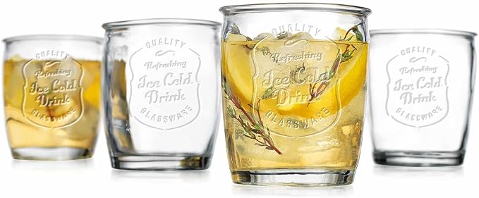 Glaver's Glass Tumblers Premium Drinking Glasses set Of 4 Genuine Artisan-Made Vintage Italian Style-Elegant 13 Oz Clear Tumbler Glassware Set For Cold, Refreshing Drinks, Beverages, Cocktails