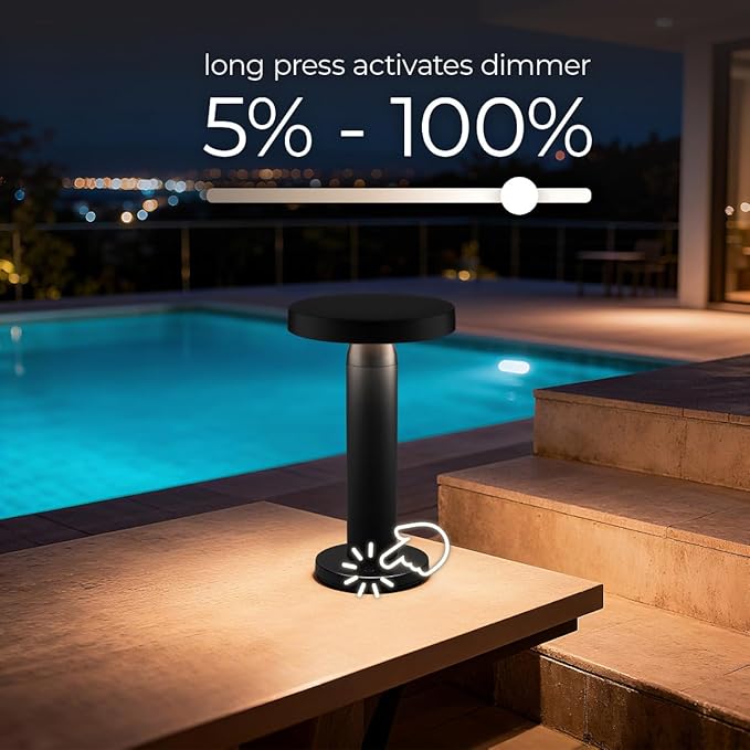 Charge LED Solar Powered Table Lamp, 5200mAh Battery Operated with USB-C Charging Port Fingertip Touch Dimming On/Off 3W 90 Lumens 2700K Warm in Black