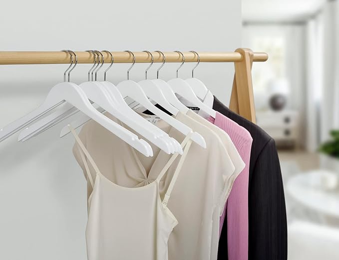 Amber Home 10 Pack White Wooden Hangers, White Wood Shirt Hangers with Notches for Dress, Clothes Hangers for Jacket, Coat, Bridal (White, 10)