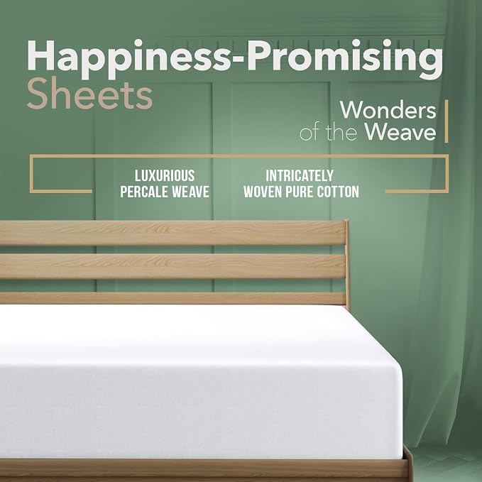 TEXAS LINEN CO. 100% Organic Cotton Percale Weave Fitted Sheet Queen Size, White, 1 Deep Pocket Queen Fitted Sheet, Fits Mattress Upto 16" Crisp and Cool Bed Linen, Luxury GOTS Certified Sheets