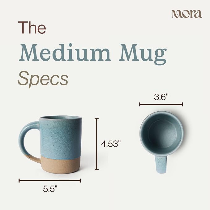 MORA Medium Mugs Set of 4, 16oz Ceramic Pottery Latte Mugs/Coffee Cups - Microwave and Dishwasher Safe - Iris