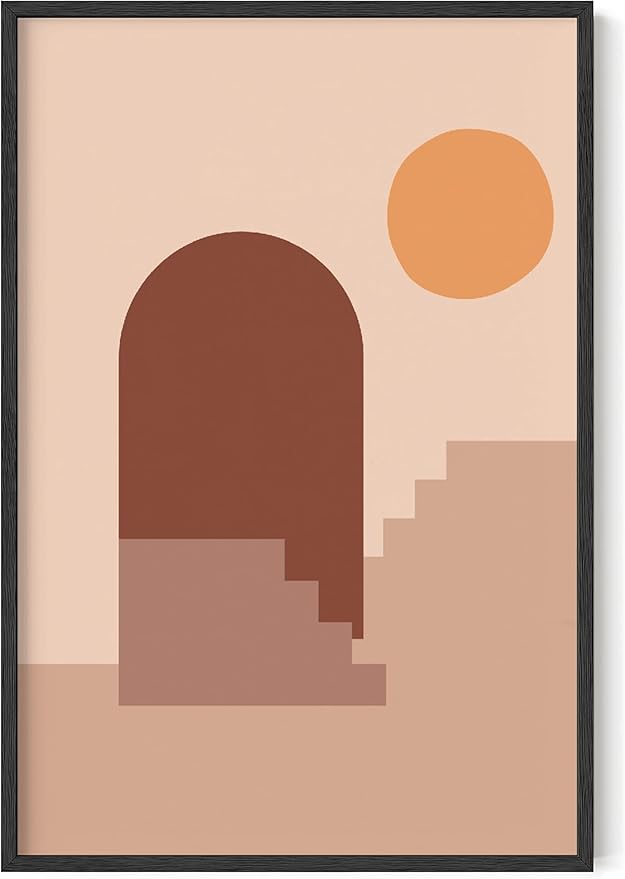 Y2K BOO Abstract Architecture UNFRAMED Wall Art Archway Stairs Sun Geometric Shapes Earth Tones Terracotta Mid Century Modern 24x36 Inch Heavyweight Paper Studio Decor