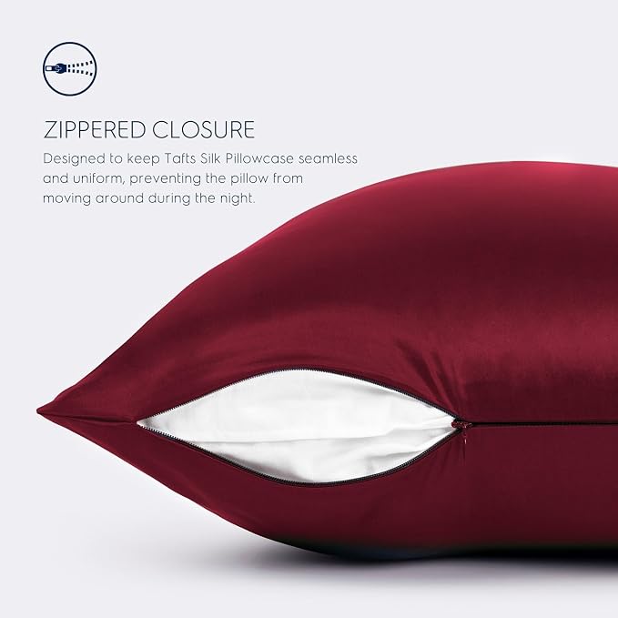 Tafts Pillow Cases - 22mm 100% Pure Mulberry 6A Silk Pillowcase for Hair & Skin with Zipper Closure, Cooling, Natural, Organic, Double Sided Silk Pillow Case (Burgundy, Queen 20x30 1pc)