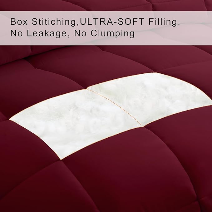 COHOME Premium Full Size Comforter, All-Season Quilted Down Alternative Duvet Insert, Luxury Hotel GentleSoft Comforter with Anti-Clump Tech & 8 Tabs - Reversible - Burgundy 82x86 inches