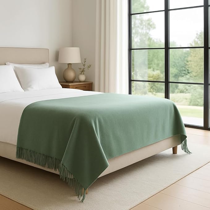 Lincove Pure Cashmere-Merino Wool Blanket - Warm & Soft Throw Blanket - 74"x55" Comfortable and Cozy Throw Blankets for Couch, Sofa, or Chair - Lightweight and Classic Throws - Sage