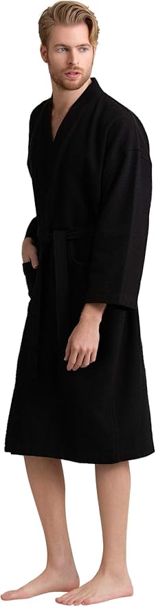 Men's Luxury Waffle Weaved Cotton Bathrobe - Lightweight & Soft - Quick Dry & Absorbent - Spa Robe for Men
