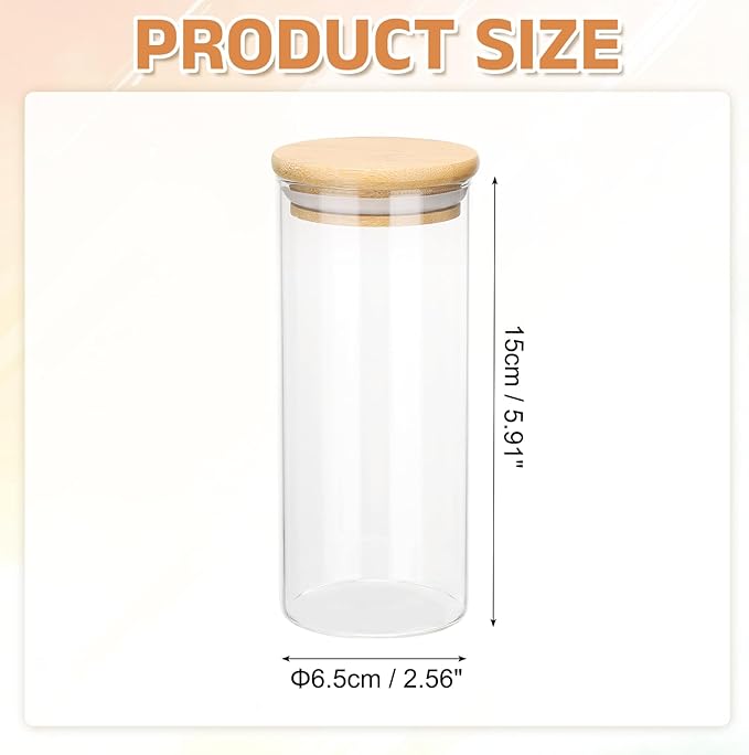 uxcell Glass Food Storage Jars 13.52oz Glass Canisters with Bamboo Airtight Wooden Lids Food Storage Container for Coffee Tea Sugar Candy Cookie Rice Flour Pasta Nuts Clear
