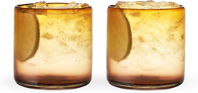 Twine El Ocaso Hand-Blown Tumblers, Recycled Drinking Glasses, Sunset Inspired Yellow and Purple Gradient, Mexican Glassware, Decorative Drinkware for Home Bars, 10 oz, Set of 2
