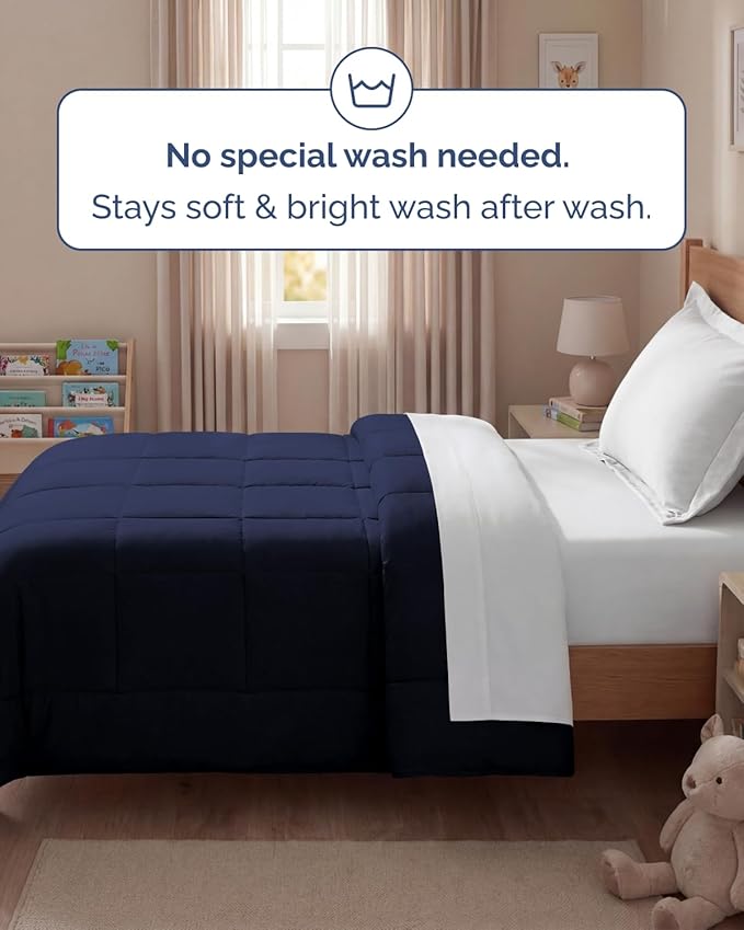 Twin Size, Navy Blue Alternative Down Comforter - Warm, Lightweight & Breathable Hotel Quality Bedding Set for Men, Women, Kids & Teens - All Season Oversized Cooling Microfiber Duvet Insert Comforter