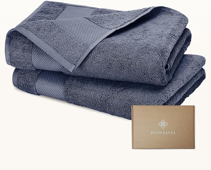 BIOWEAVES 100% Organic Cotton 700 GSM Luxury Bath Towels for Bathroom 30" x 58" GOTS Certified - Mineral, Pack of 2