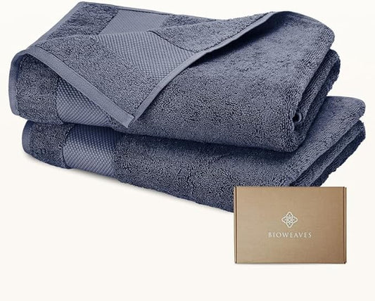 BIOWEAVES 100% Organic Cotton 700 GSM Luxury Bath Towels for Bathroom 30" x 58" GOTS Certified - Mineral, Pack of 2
