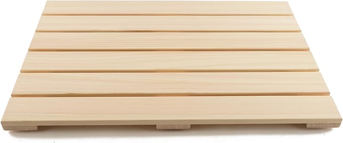 BOUMBI Hinoki Wood Bath Mat with Non-Slip Rubber Pad Cypress Wood Shower Mat (25.6 x 17 x 1 Inches)