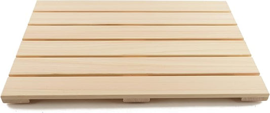 BOUMBI Hinoki Wood Bath Mat with Non-Slip Rubber Pad Cypress Wood Shower Mat (25.6 x 17 x 1 Inches)