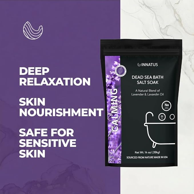 Dead Sea Soothing Bath Salt Soak with 21 Minerals – Relaxing, Detoxifying, and Nourishing for Skin – 14oz, Infused with Essential Oils – Rejuvenate Mind & Body. (Lavender)