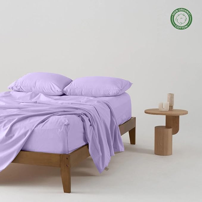 Pure 100% Certified Organic Cotton Bed Sheet Set 1000 Thread Count, 4 Piece Bedding Set, 24" Extra DEEP Pocket, Crisp and Cooling Sateen Weave, Eco-Friendly -(Lilac, Full-XL)