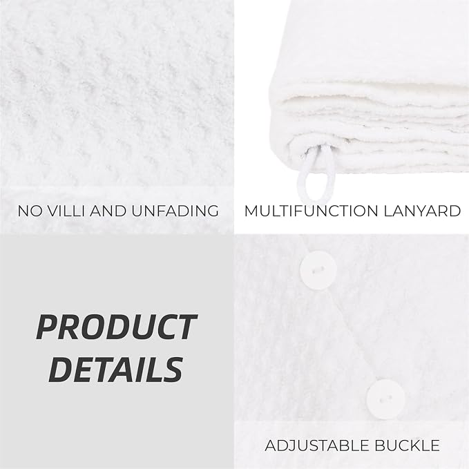 MaopaoBeauty Hair Towel Wrap for Women Long&Thick Hairs Head Wrap 1Pack Super Absorbent Hair Drying White Waffle Bath Towels for Curly Quick Dry Hair Drying Towels with Button