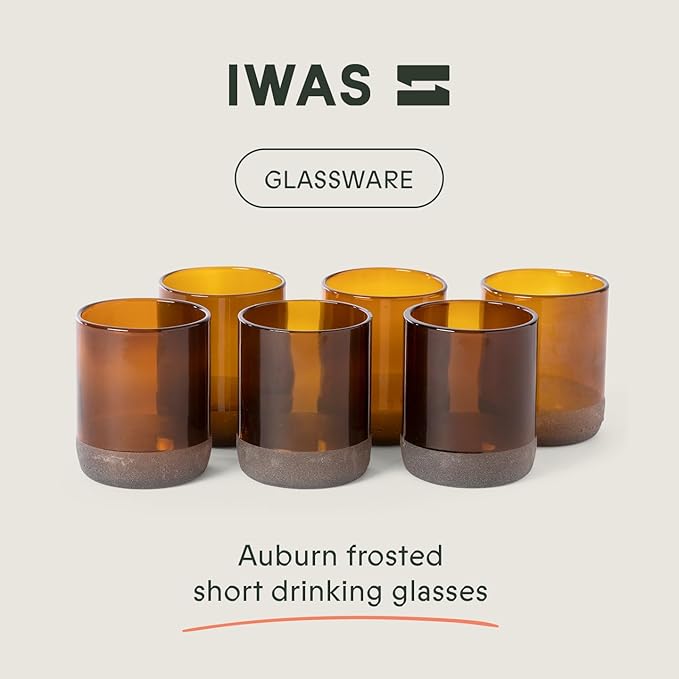IWAS Upcycled Auburn Drinking Glasses | 250 ML | 8.45 OZ | Set of 6 | Sustainable Water Glasses | Environmentally Friendly Brown Glasses For Home