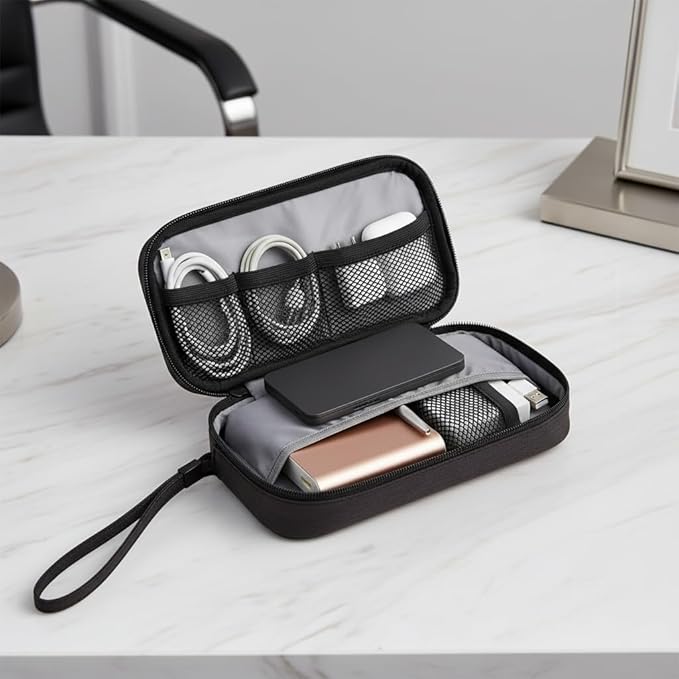 GOX Cable Organizer Pouch – Case for Chargers and Cords, Cord Organizer Travel Black, Small Cable Organizer Bag for Earbuds & Tech Accessories(Black)