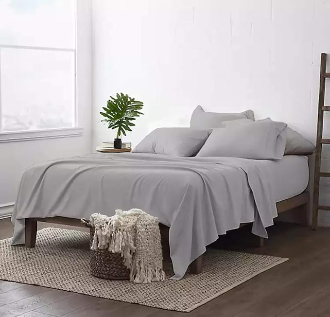 100% Real Certified Organic Cotton Bedsheet Set, Queen Size 6 Piece 800-Thread-Count Sheet Set, [1 Fitted + 1 Flat + 4 Pillowcases], Extra 30" Deep Pocket - Light Grey