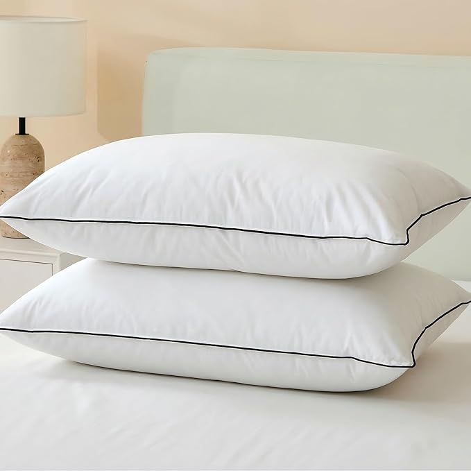 Goose Down Pillows King Size Set of 2 with 100% Organic Cotton Cover, Luxury Hotel Bed Pillows for Sleeping, 3-Chamber Design Medium Support for Side & Back Sleepers, 20x36 Inch