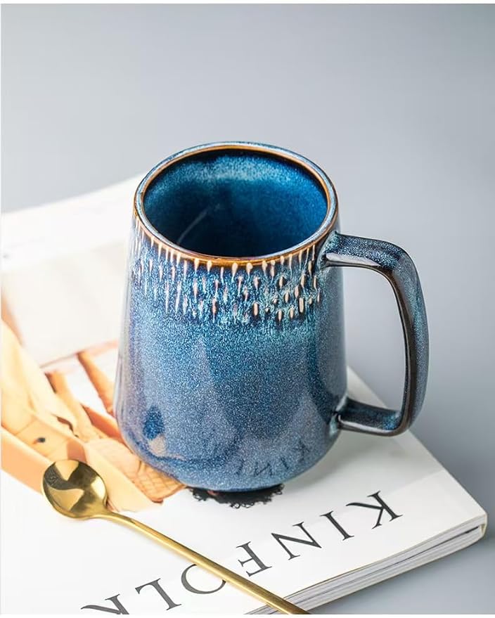 24 OZ, Large Ceramics Coffee Mugs with Handle, Extra Large Tea and Coffee Cup for Office and Home，Microwave and Dishwasher Safe,For Gift and Present （Starry Blue）