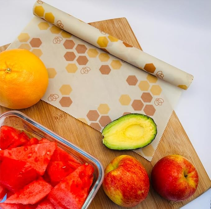 Truebee Reusable Beeswax Food Wrap Roll 13” by 55”, – Non Toxic, Plastic Free, Silicone Free, Sustainable, Environmentally Friendly, Organic Cotton Beeswax Wrap, Cut to Size, Signature Design