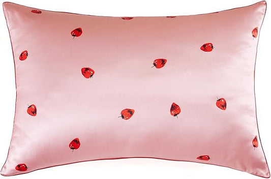 THXSILK Mulberry Silk Pillowcase for Hair and Skin, Grade 6A+ Organic Mulberry Silk Pillow Case with Hidden Zipper, King Size 20"x36" Silk Pillow Case, 1pc, Pink Strawberry