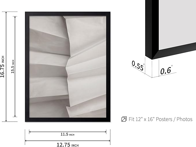 Monem Art Minimalist Folded Paper Texture Print - Neutral Abstract Modern Art Poster - Wall Decor for Living Room, Bedroom or Office - 12x16 Black Framed Wall Art by Mareike Bohmer