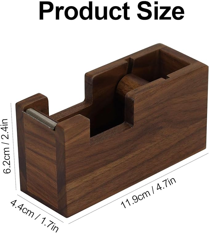Buqoo Walnut Wood Tape Dispenser with Built-in Pen Holder – All-in-One Desk Organizer for Office/Home School