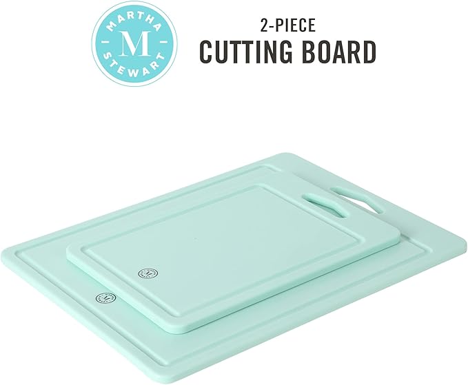 Martha Stewart BPA Free Plastic Cutting Board 2pc Set (16" x 12" and 12" x 8") - Martha Blue - Dishwasher Safe