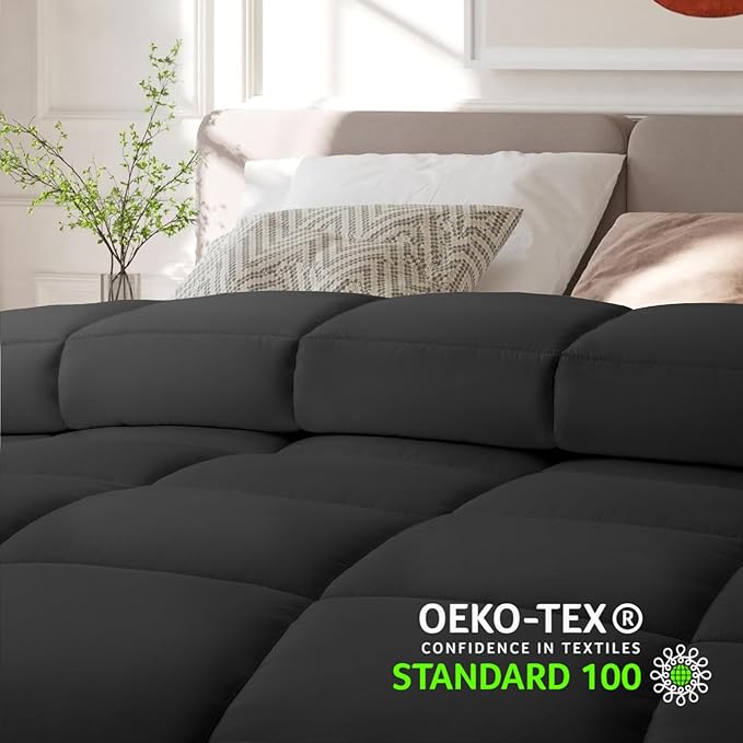 COHOME Premium Twin XL Size Comforter, All-Season Quilted Down Alternative Duvet Insert, Luxury Hotel GentleSoft Comforter with Anti-Clump Tech & 8 Tabs - Reversible - Black 68x92 inches