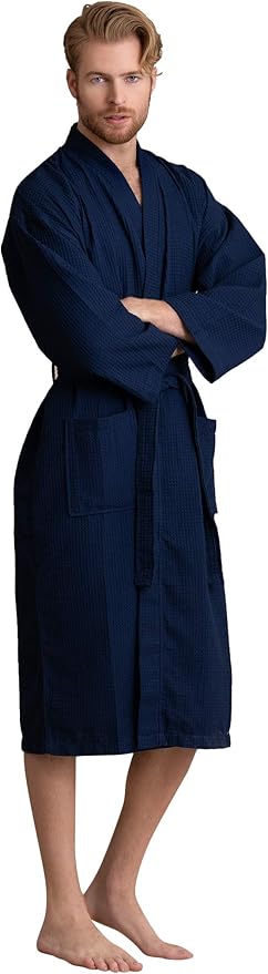 Soft Touch Linen Men's Cotton Waffle Bathrobe, Luxurious & Lightweight, Comfortable & Absorbent, Softness, Fast Dry,