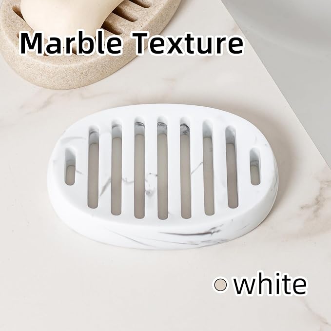 Soap Dish, Bar Soap Holders, Oval White Marble Look | Modern, Minimalist, Simple, Self Draining, Soap Saver Spone Holder Tray, for Shower Bathroom Countertop Kitchen Sink Bathtub