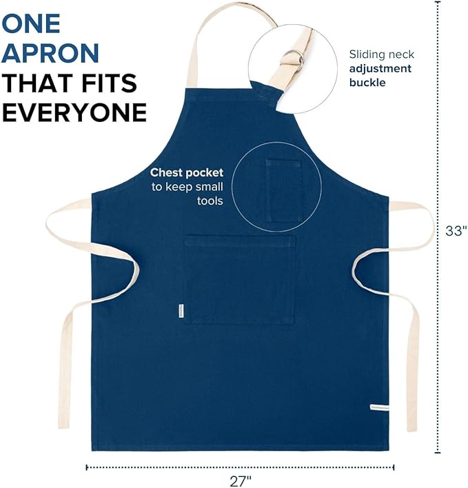 Cotton Canvas Apron for Women & Men – Adjustable Neck Strap & Waist Ties with Pockets