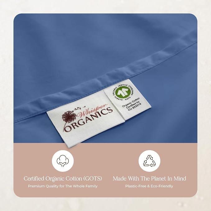 100% Organic Cotton Sheets Queen Size - GOTS Certified Cotton Percale Sheets with Crisp Cool & Breathable Percale Weave Perfect for Hot Sleepers - Durable Luxury 4 Piece Set (Blue, Queen)