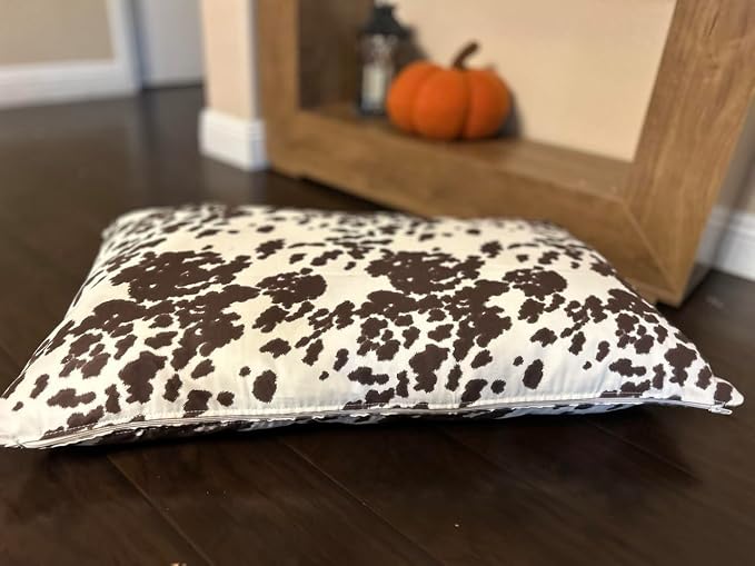 Natural Cotton Canvas Dog Bed – Raw Cotton Filled Pet Cushion Insert, Breathable Eco-Friendly Dog Mattress, Durable Washable Cover with Zipper (Cow Print Brown White, X Large 53"x36"x5")