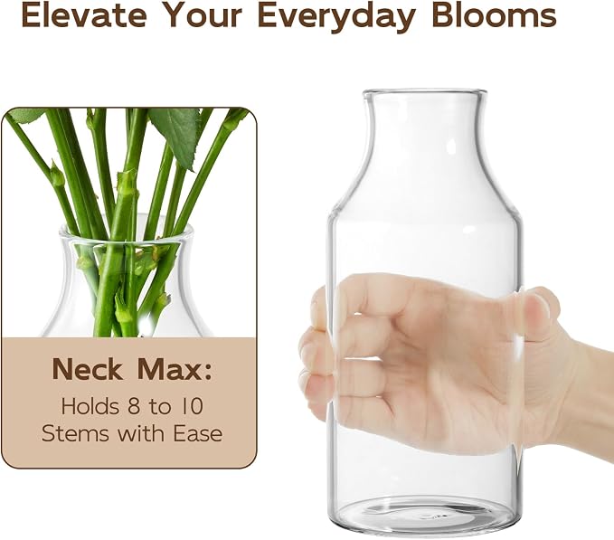Clear Glass Vase, Small Glass Flower Vase, 7.6 inch Mini Vase for Home, Wedding, Living Room, Dining Table