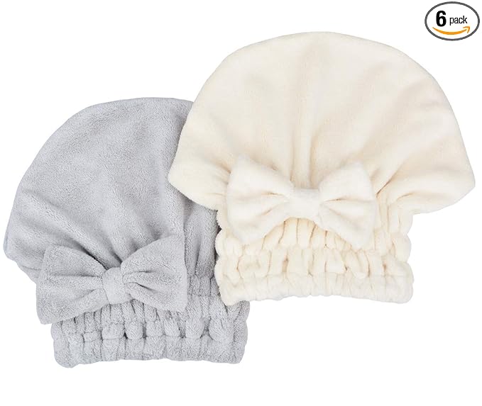 Microfiber Hair Drying Towels Head wrap with Bow-Knot Shower Cap Hair Turban hairWrap Bath Cap for Curly Long & Wet Hair Gift for Women