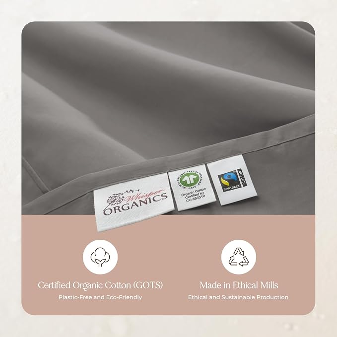 100% Organic Cotton Pillow Cases Queen Size Set of 2-100% Cotton Pillowcases GOTS Certified 300 Thread Count - Naturally Cooling Comfortable Breathable & Soft Pillow Cases (Stone, Queen)