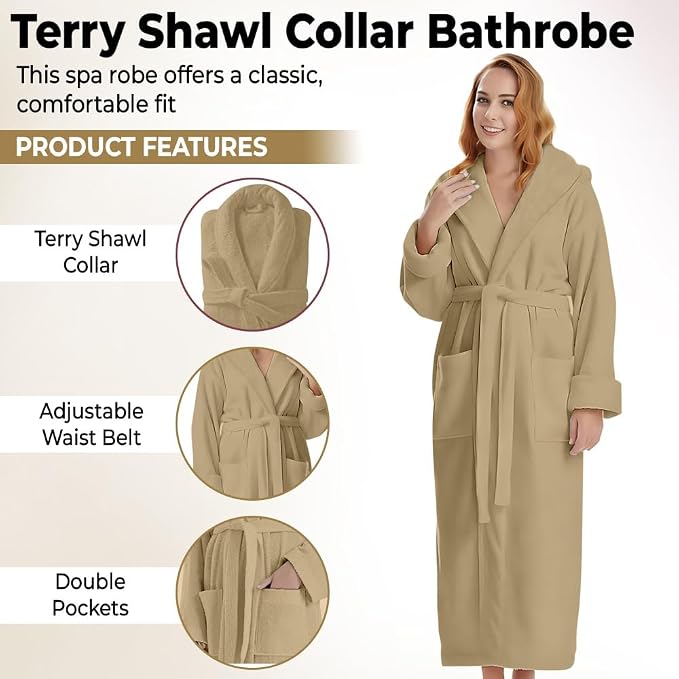 KAHAF COLLECTION Cotton Terry Robes for Women and Men, Terry Shawl Collar Bathrobe, ONE SIZE - UNISEX Men & Women Spa Robe