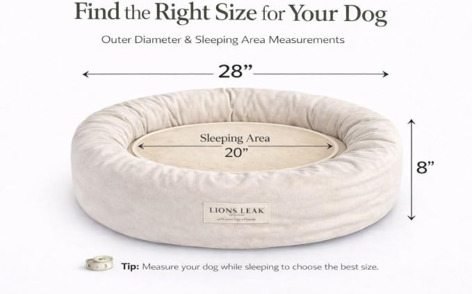 Round Dog Bed – Natural Canvas, Removable Washable Cover, Raw Cotton or Latex Fill, Hypoallergenic Non-Toxic, Made in USA (Natural, Medium, Soft Comfort – Organic Latex)