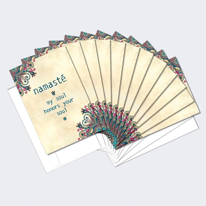 Tree-Free Greetings - All Occasion Cards - Artful Designs - 12 Greeting Cards + White Envelopes - Made in USA - 100% Recycled Paper - 4 x 6 - Namaste Honor (FS56948)