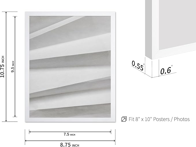 Monem Art Minimalist Paper Fold Abstract Print - Scandinavian Monochrome Texture Poster - Wall Decor for Living Room, Bedroom or Office - 8x10 White Framed Wall Art by Mareike Bohmer