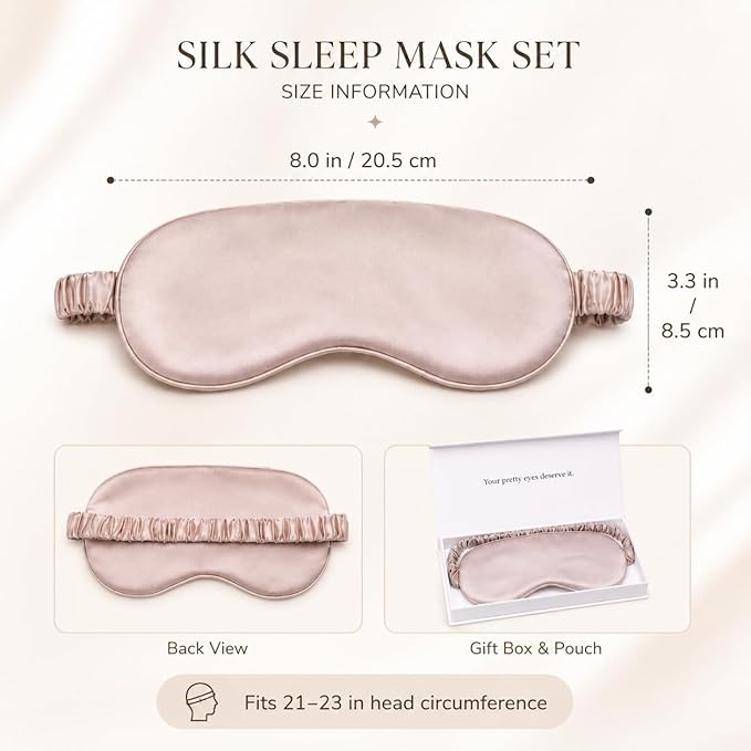 Silk Sleep Mask Light Blocking Luxury 100% Mulberry 19mm Silk Eye Mask Eye Cover Blindfold Ultra Soft Light & Comfy Anti Aging Skin Care with Travel Bag Gift Package