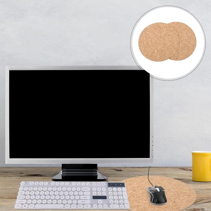Veemoon 2Pcs Natural Round Cork Pads Lightweight Wood Mouse Pad Non-Slip Table Placemats Double Sided Cork Mat Absorbent Planter Saucers for Home Office Kitchen Multifunctional Use, 8.6 Inch