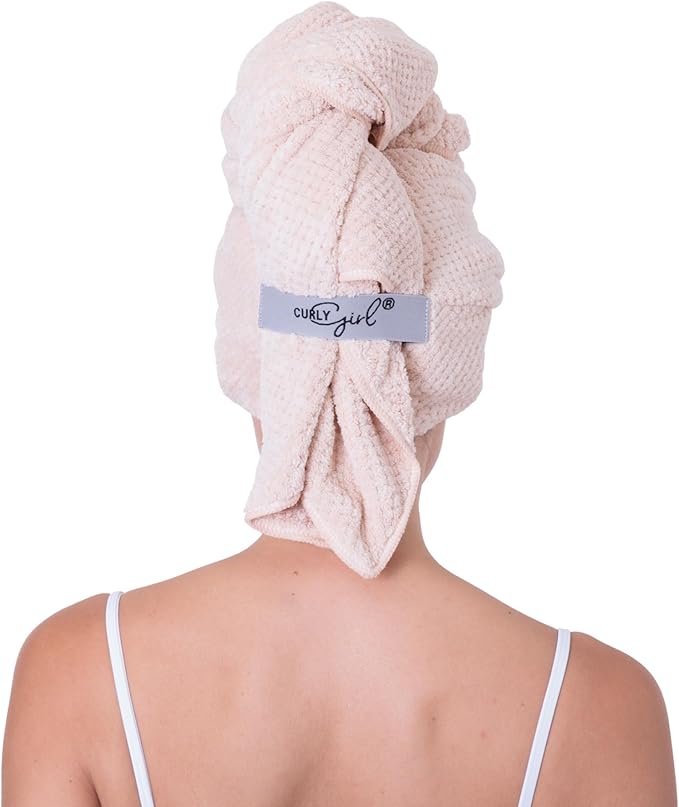 Curly Girl Microfiber Hair Towel Wrap for Women, 41" x 31" Large Quick Dry Hair Towel, Secure Fit with Elastic Strap, Anti-Frizz Hair Plopping Wrap for Long, Thick Hair