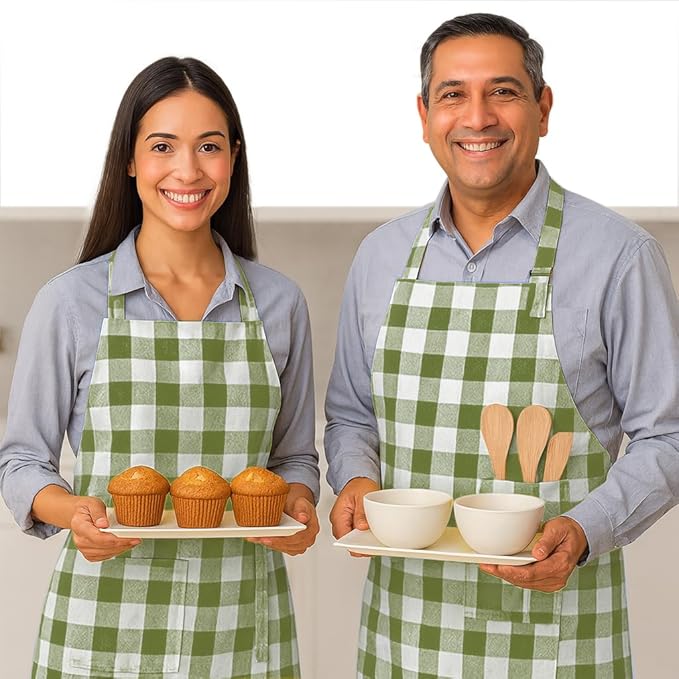 Native Fab Kitchen Apron 2 Pack - 100% Cotton Adjustable, Durable Apron with Pockets, Perfect for Cooking, Baking, Grilling