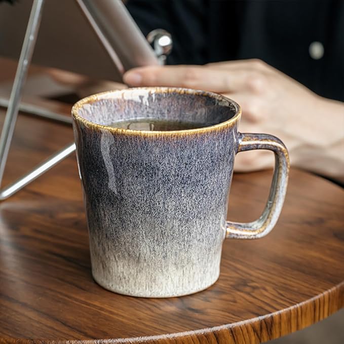 Ceramic Coffee Mug, 13 oz Tea Cup with Handle, Vintage Coffee Cup for Office and Home, Dishwasher and Microwave Safe, Purple Grey