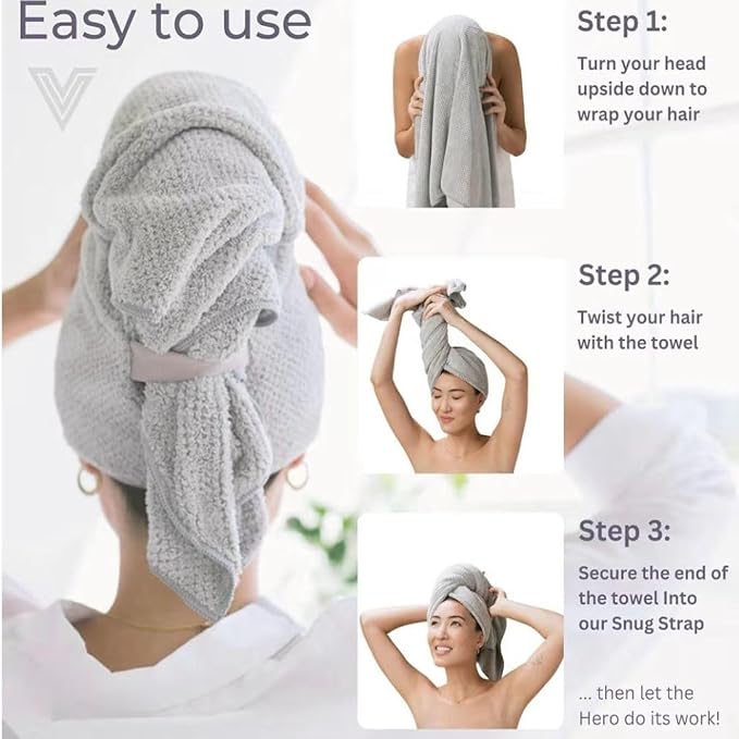 VOLO Hero Hair Towel Tube - Super Absorbent Quick Dry, Large Wrap - Latte